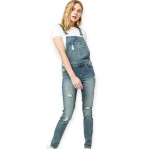 Women's Blue Denim Distressed Overalls